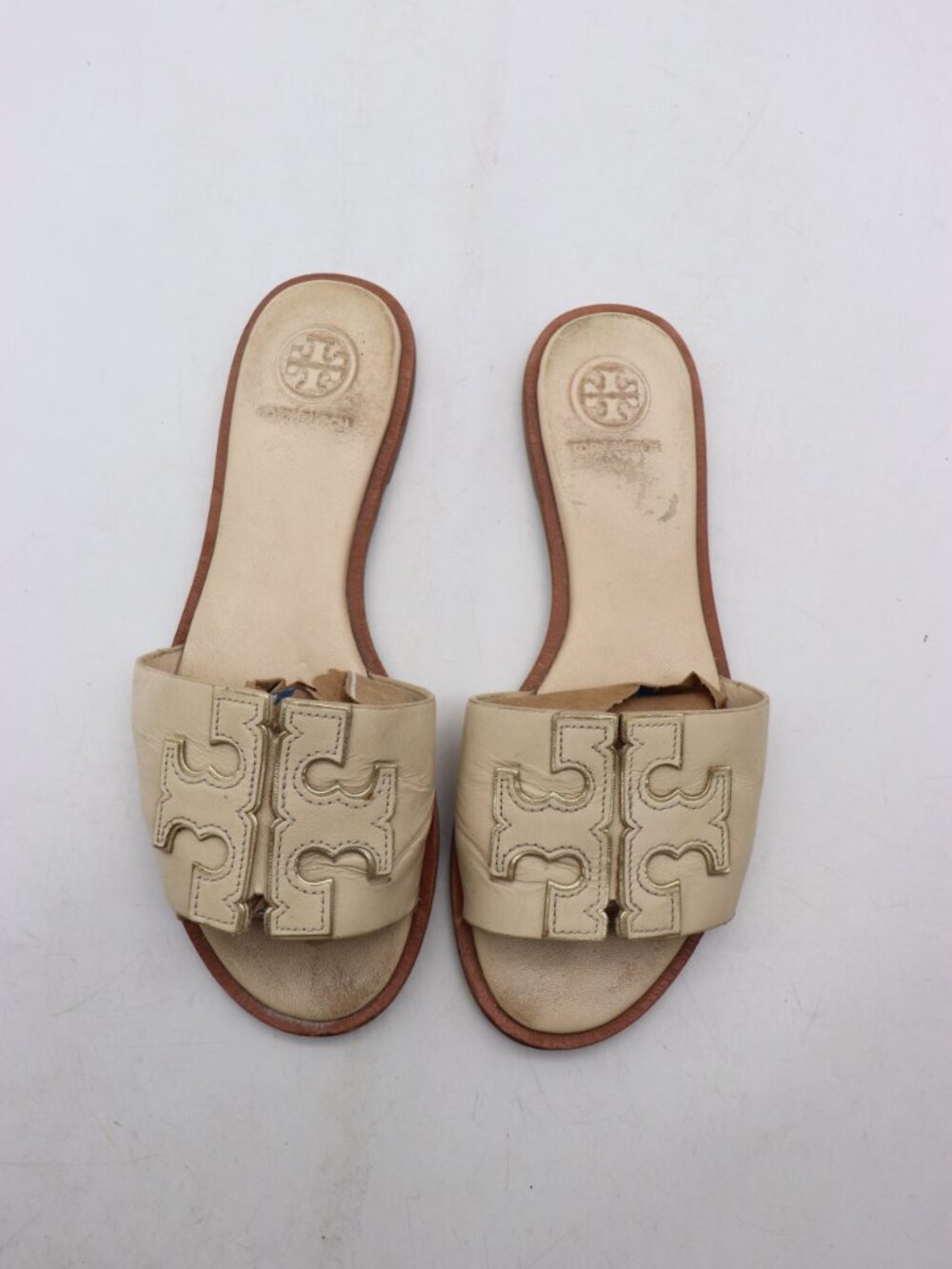 Tory Burch Double T Sport Women's Size 5 M Slide Sandal Casual Beige Shoes